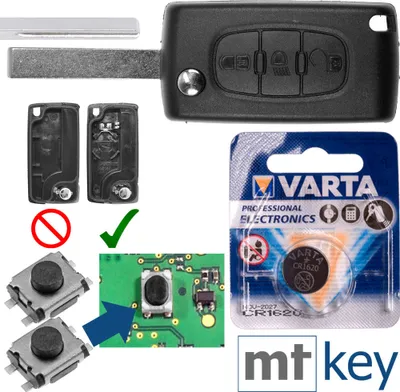 Produktbild von Repair Reparatur Satz Autoschlüssel Funk Fernbedienung Austausch Gehäuse mit 3 Tasten + HU83 Rohling + Batterie kompatibel mit Citroen C4 I Grand Picasso C5 III Break
