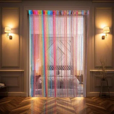 Image de Rideau en fil métallique, 100 x 200 cm, moustiquaire, porte-fenêtre, paillettes, idéal pour un mariage, multicolore, lot de 2