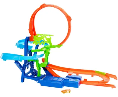 Produktbild von Hot Wheels Action Stunttrack Unendliche Crash- Spielset mit Die-Cast-Spielzeugauto im Maßstab 1:64 und batteriebetriebenem Beschleuniger, Fahrzeug- & Schienen-Set, 5 Jahr(e), D, Kunststoff, Mehrfarbig
