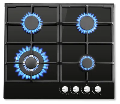 Produktbild von Gaskochfeld 58 cm - Einbau Gaskochfeld 4 Brenner - Erdgas/Propangas Dual Fuel - 8060 W - Sicherheitsabschaltung - Gehärtetes Glas - Schwarz