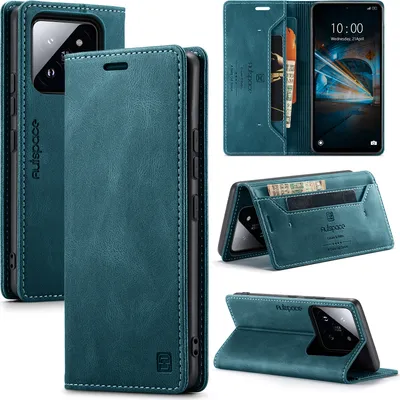 Obrázek produktu pro Xiaomi 14 Case, RetroPolyuretankožené pouzdro Stand Protective Cover pro Xiaomi 14 Blue