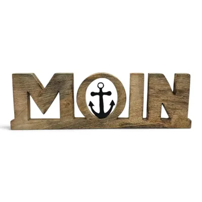 Produktbild von Moin Schriftzug 50 cm aus Mangoholz mit Anker – maritime Deko