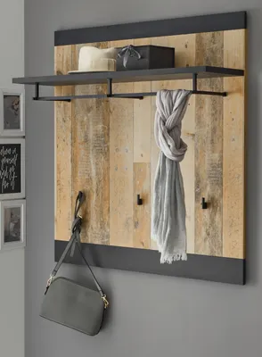 Produktbild von Garderobenpaneel "Stove" in Used Wood hell und anthrazit Wandgarderobe 92 x 100 cm
