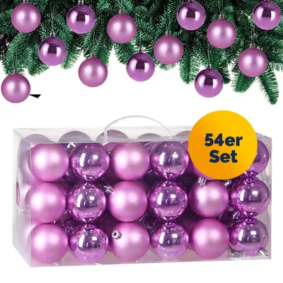 Immagine prodotto di DEUBA® Set Palline di Natale 54pz Ø 6cm in Plastica Decorazione Albero Addobbi Natalizi Feste Inverno Interno Esterno Rosa