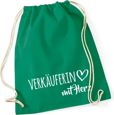 Produktbild von Huuraa Turnbeutel Verkäuferin mit Herz 12 Liter Kelly Green Baumwolle Rucksack Geschenkidee