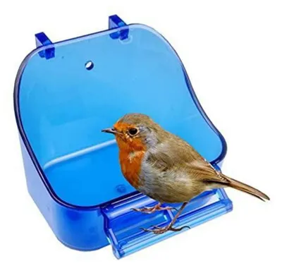 Image de Bain pour oiseaux en cage, couleur bleu, 1 pièce. Baignoire suspendue multifonctionnelle pour petits oiseaux
