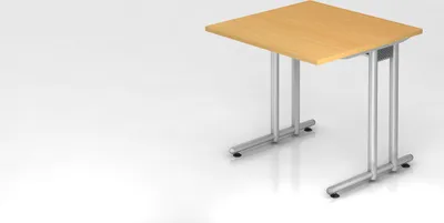 Produktbild von Schreibtisch Mauno | Buche | BxT 80x80cm | Arbeitshöhe 72cm | höhenjustierbar 0-10 mm | C-Fuß-Gestell Silber | Rechteckform