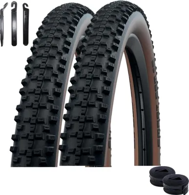 Produktbild von 2 x Faltreifen Schwalbe Smart Sam Performance Line DD 27" Schwarz/Bronze 65-584 (27.5x 2.60) + 2 x Schwalbe Schläuche AV21F inkl. Reifenheber