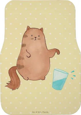 Produktbild von Mr. & Mrs. Panda Automatte Katze Wasserglas - Gelb Pastell - Geschenk, Fußmatte Auto, Glas, Fürs, Cats, Auto-Fußmatte, Cat, Katzen, Autoteppich