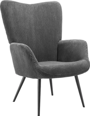Image de Fauteuil Hygge rembourré, ergonomique, charge maximale 150 kg - Sans tabouret, Velours côtelé large anthracite/noir