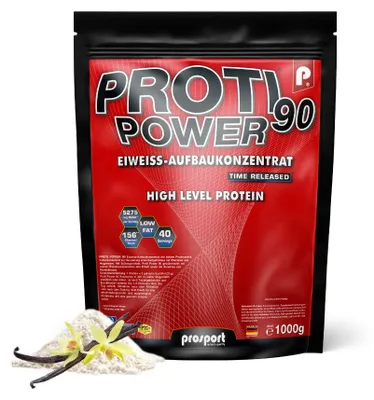 Produktbild von Prosport Proti Power 90 – Vanille 1000g – 5-Komponenten Eiweißpulver – Proteinshake mit Whey, Casein, Eiprotein, Magnesium & 10 Vitaminen