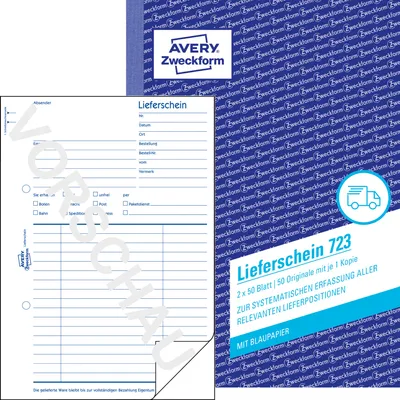 Produktbild von Avery Zweckform 723, Lieferschein, A5, mit Blaupapier, 2x50 Blatt