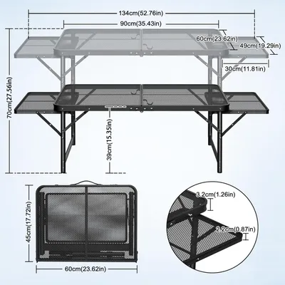Obrázok produktu pre TRMLBE Skladací kempingový stôl 90x60x39 cm Skladací kempingový stôl 2-stupňovo výškovo nastaviteľný tapetový stôl rozťahovací s protišmykovými nožičkami Skladací stôl vrátane rukoväte Cestovný stôl