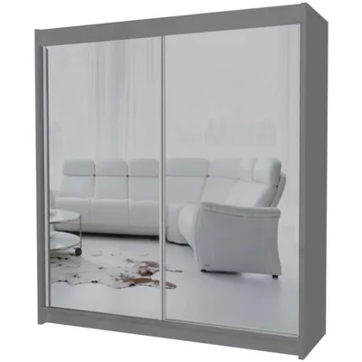Produktbild von Schiebetürenschrank DEBRA 200cm - Kleiderschrank mit Schubkasteneinsätze & Spiegel (Graphit)