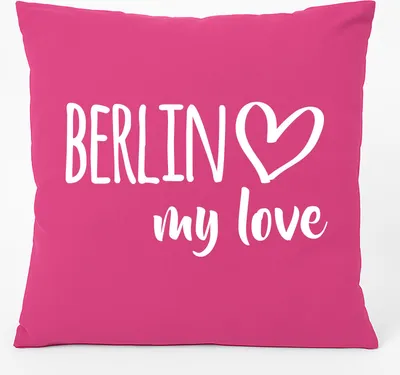 Produktbild von Huuraa Kissen Berlin my love 40x40cm mit Füllung Fuchsia Baumwolle Dekokissen Geschenkidee