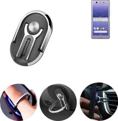 Produktbild von K-S-Trade 3in1 Smartphone-Ring Handy-Ring kompatibel mit Sony Xperia Ace Fingerhalterung  Handyring Tischständer Lüftungsgitter-Halterung Tisch