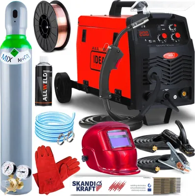 Produktbild von Ideal Praktik MIG 200 - IGBT 200A Fülldraht und Schutzgas Schweißgerät MIG MAG mit Fahrwerk, Induktivität und MMA - Set Professional-Plus