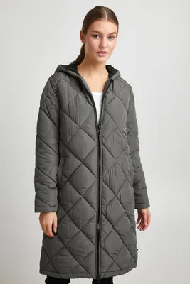 Produktbild von OXMO OXStanca Damen Steppmantel Wintermantel Winterjacke gefüttert mit Kapuze Eingrifftaschen Regular fit
