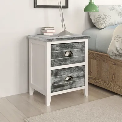 Obrázok produktu pre vidaXL Nočný stolík sivý a biely 38x28x45 cm Paulownia Wood