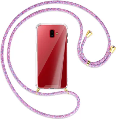 Produktbild von Handykette Backcover-Schutzhülle mit Band (Metall goldfarben) für Samsung Galaxy J6 Plus - lila/rosa/blau