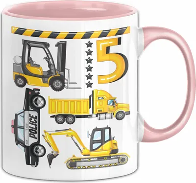 Produktbild von 5. Geburtstag Geschenk Tasse Becher Jungen Jungs Baustelle Polizei Geburtstagsgeschenk 5 (Rosa)