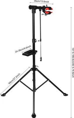 Image de Support de montage pour vélo - Support de réparation - Capacité de charge de 50 kg - Réglable en hauteur de 108 à 190 cm - Acier à haute teneur en carbone et nylon - Avec porte-outils - Pliable - Noir