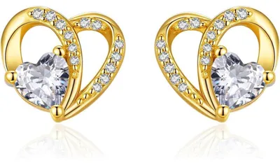 Productafbeelding van Oorbellen voor dames, hartvormig, zilver 925, 18 karaat verguld, met zirkonia, 12 mm