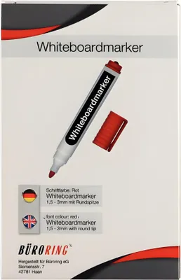Produktbild von Büroring Whiteboardmarker, Rundspitze, Strichstärke 1,5 - 3 mm, non-permanent/trocken abwischbar, rot