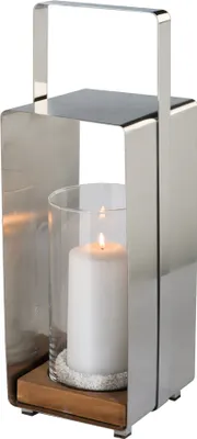 Produktbild von Fink Laterne Magnus matt silber Edelstahl , Glas, Teakholz Höhe 46 cm