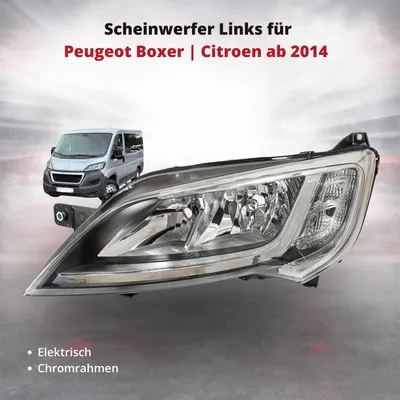 Zdjęcie produktu dla Reflektor przedni lewy do Peugeot Boxer | Citroën od 2014 r. | elektryczny | chromowana ramka | OEM 1612041380