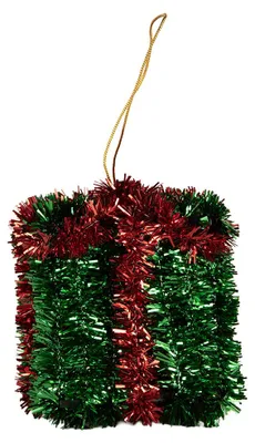 Imagen del producto de Adorno navideño de Clayre & Eef, forma de regalo, 6x6x6 cm, color verde, material: plástico