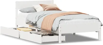 Image de vidaXL Lit en pin massif sans matelas blanc 90x200 cm