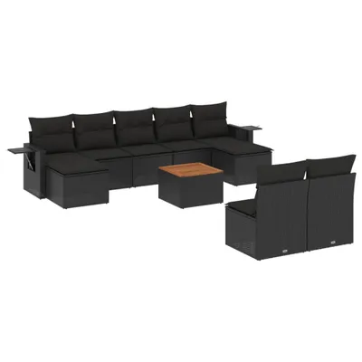 Produktbild von 10-tlg. Garten-Sofagarnitur mit Kissen Schwarz Poly Rattan