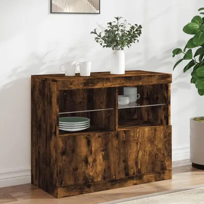 Zdjęcie produktu dla vidaXL Kredens z oświetleniem LED dąb wędzony 81x37x67 cm