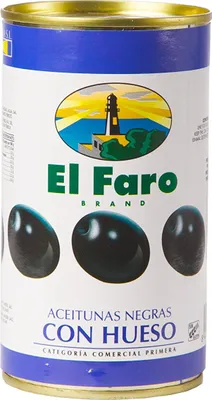 Produktbild von El Faro schwarze Oliven mit Kern Aceitubnas Negras con Hueso 350g