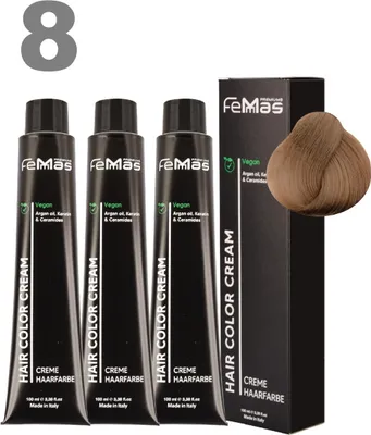 Produktbild von FemMas Haarfarbe mit Arganöl Hellblond 8 | 3x100 ml