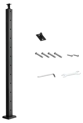 Obrázek produktu pro SucceBuy Kabelové sloupky zábradlí schodiště, 106,7 x 2,5 x 5 cm Sloupky zábradlí, rovné sloupky zábradlí schodiště, 1 kus, předvrtané sloupky s upevňovacími držáky, černé