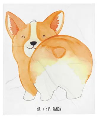 Produktbild von Mr. & Mrs. Panda Wohndecke Corgi Po - Weiß - Geschenk, Hund, Spruch, Sofadecke, Winterdecke, Schlafdecke, Sprüche, Kuscheldecke, Corgie, Motivation, Decke, Bettdecke
