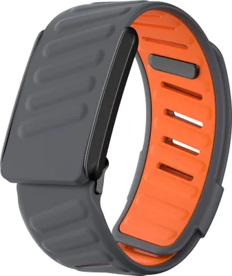 Produktbild von Strap-it Silikon-Sportband mit Schnappverschluss - passend für den Whoop 4.0 (dunkelgrau/orange)