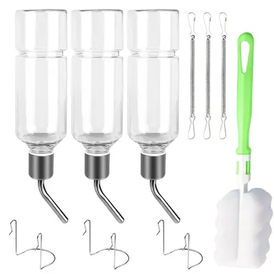 Produktbild von Trinkflaschen für Kleintiere 3 Stück 350ML mit Halterung auslaufsicher Edelstahl Kunststoff