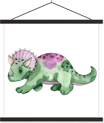 Produktbild von MuchoWow® Textilposter Dinosaurier - Kinderzimmer - Grün - Jungen - Mädchen - Kinder 40x40 cm mit schwarzem Rahmen - Fotos