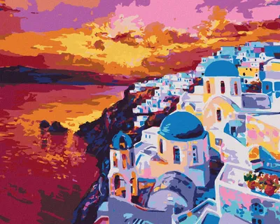 Produktbild von Zuty - Malen nach Zahlen - SONNENUNTERGANG AUF SANTORIN, 40x50 cm, mit Keilrahmen (bereits gespannt)
