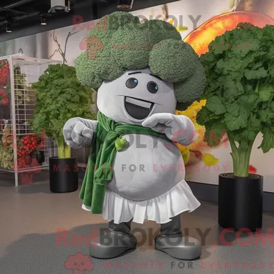 Obrázok produktu pre Maskot spoločnosti REDBROKOLY je sivá brokolica oblečená v nohaviciach typu culottes a s podväzkami