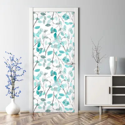 Produktbild von Dekorative Türposter selbstklebend Wandaufkleber Türaufkleber Aquarell Quellblatt 85 x 200 cm