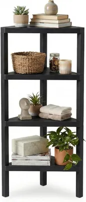Produktbild von KOMFOTTEU Eckregal mit 4 Ebenen, Traglast 32 kg, Eckmöbel, Kunststoff mit Regalen, ideal für Badezimmer, Küche, Wohnzimmer, Schlafzimmer, Büro, 46 x 33 x 99 cm (schwarz)