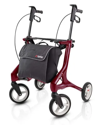 Produktbild von TOPRO Pegasus Carbon-Rollator Größe Medium, höhenverstellbar inkl. Einkaufstasche : Rot Farbe: rot