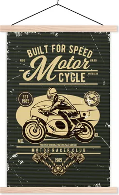Produktbild von MuchoWow® Textilposter Motorrad - Mann - Retro 60x90 cm mit holzfarbenen Rahmen - Textil