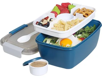 Produktbild von Salatbehälter Bento Box 5 Fächer 2L Auslaufsicher Blau PP Spülmaschinenfest Mikrowellenfest