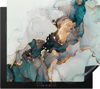 Produktbild von KitchenYeah© Herdabdeckplatte Blau - Marmor - Gold , 60x52cm, Küche Deko, Glaskeramikkochfeld Herdabdeckung, Abdeckplatte fùr Kochfeld