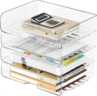 Produktbild von Acryl Briefablage in , Transparent Ablagefächer Stapelbar, Stapelbares Dokumentenablage, Ablagefächer, Briefablage A4, A4-Papier, Briefe, Rechnungen